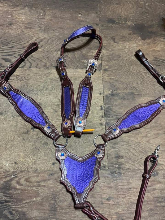 Purple snake print one ear tack set