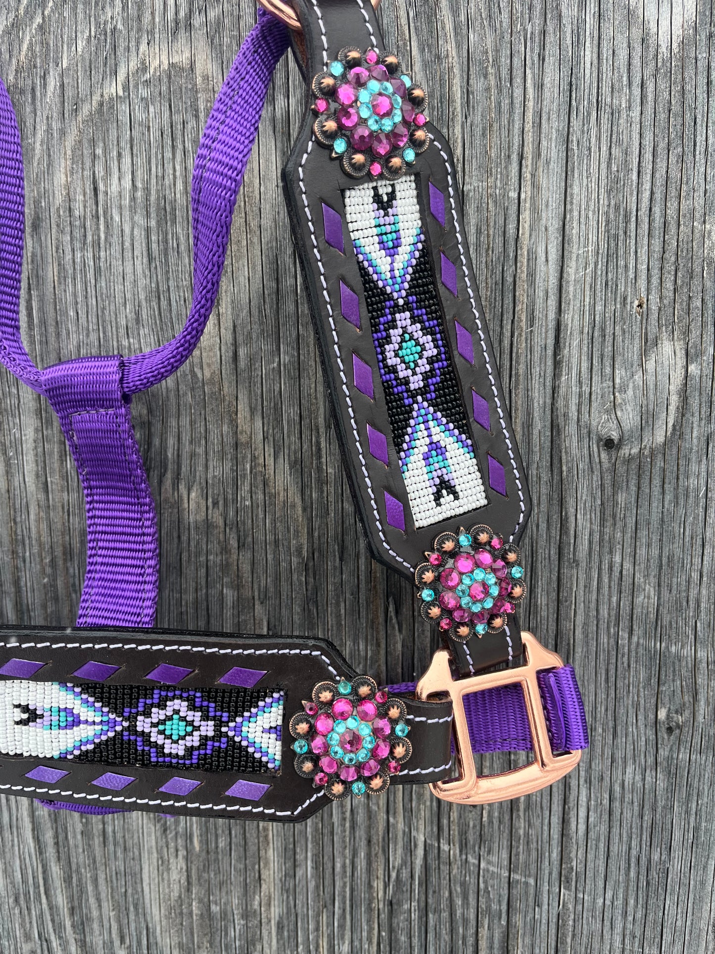 Beaded Bronc noseband halters with matching cheeks