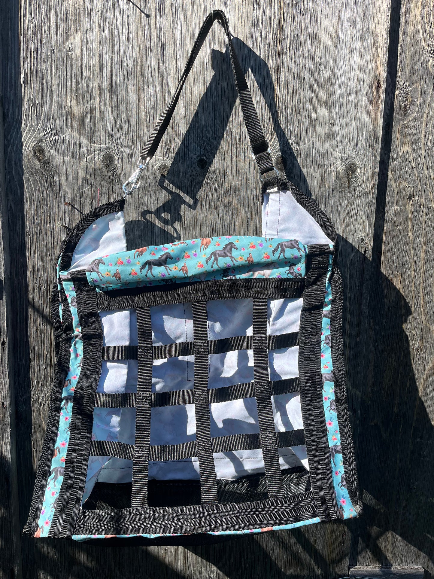 Horse print top load hay bag