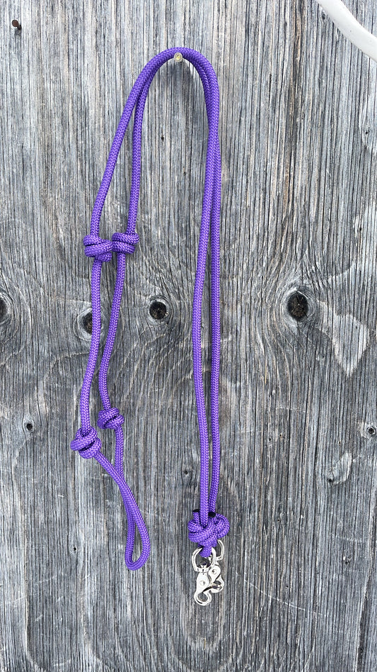 Purple knotted 8ft barrel reins with snaps
