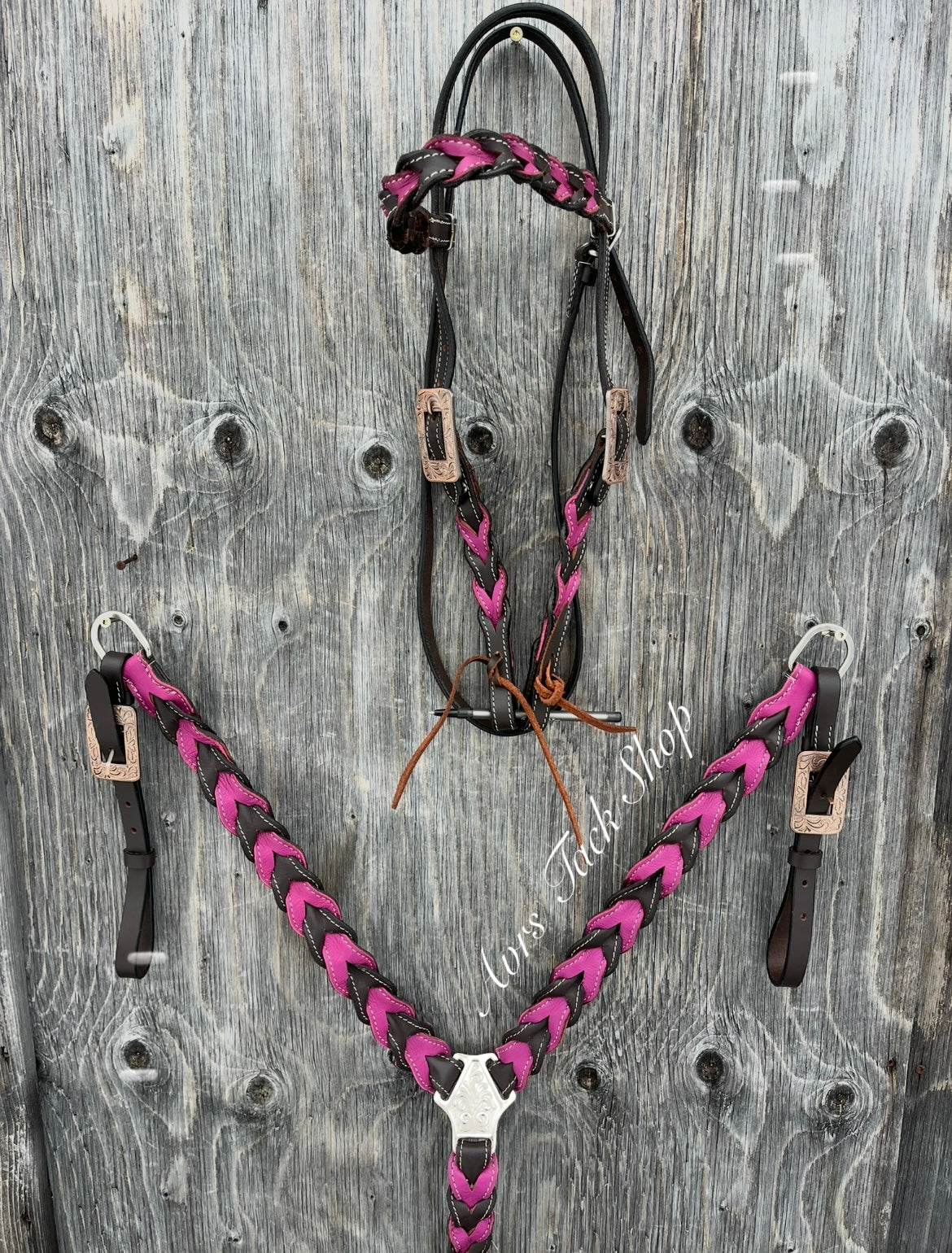 Pink braided browband tack set