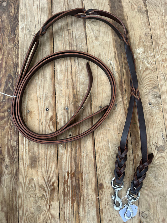 Braided leather soft quick change split reins with snaps