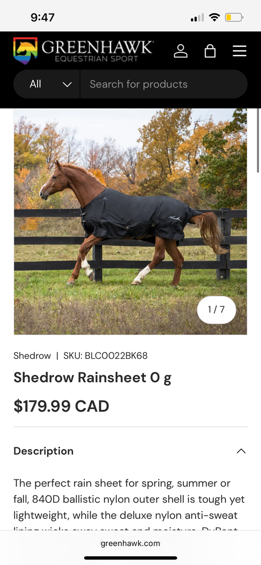 72β shedrow rainsheet