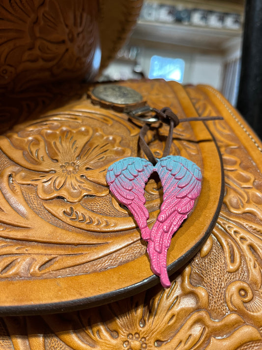 Purple and teal Angel wing saddle charm