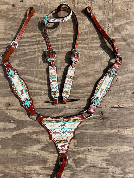 Horse print Navajo gladiator tack set