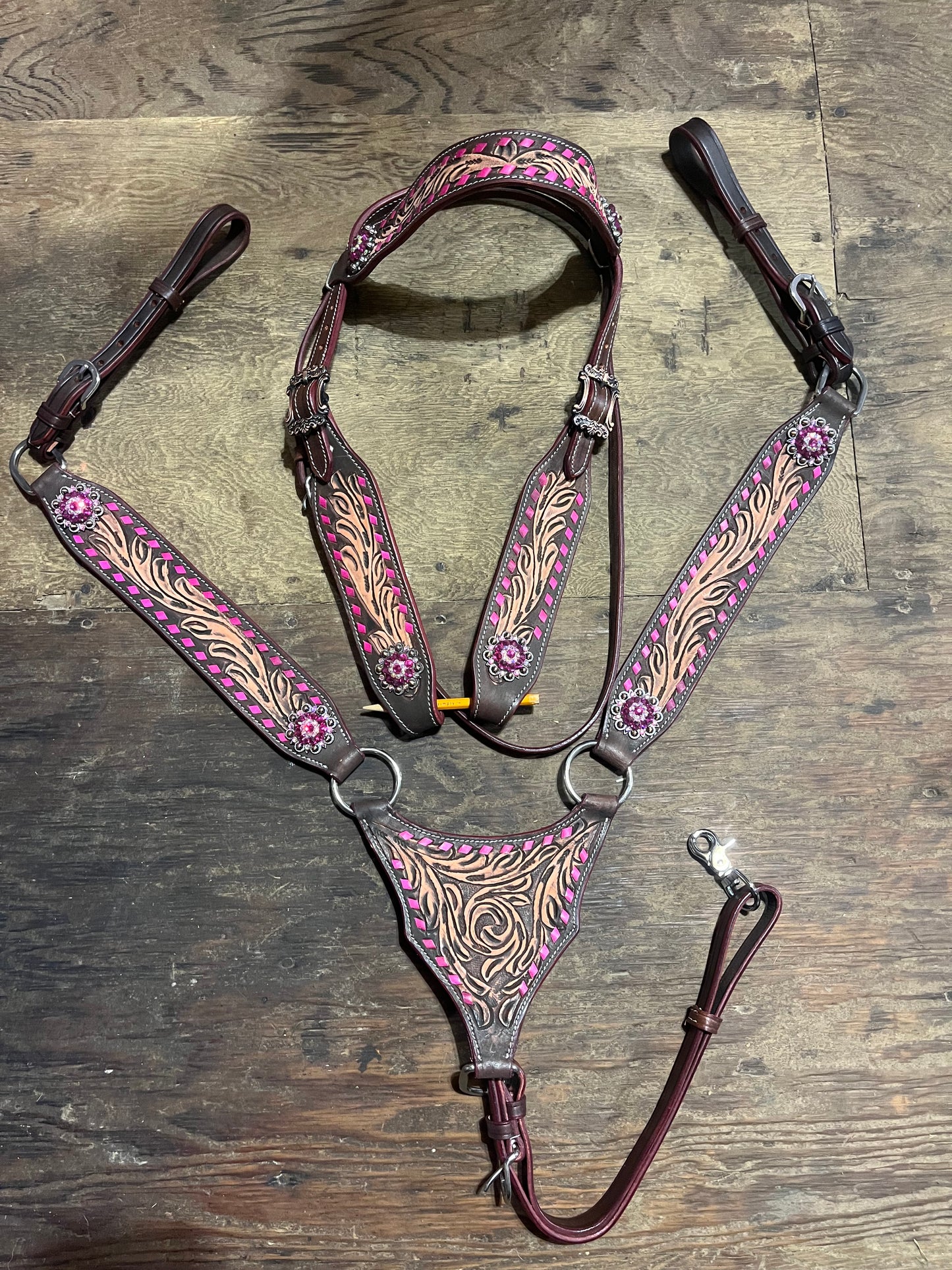 Pink buckstitch gladiator browband tack set