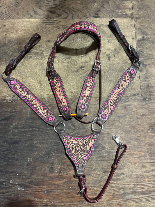 Pink buckstitch gladiator browband tack set