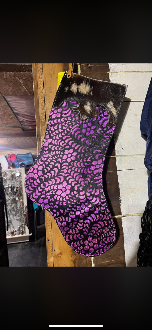 Purple and cowhide stocking