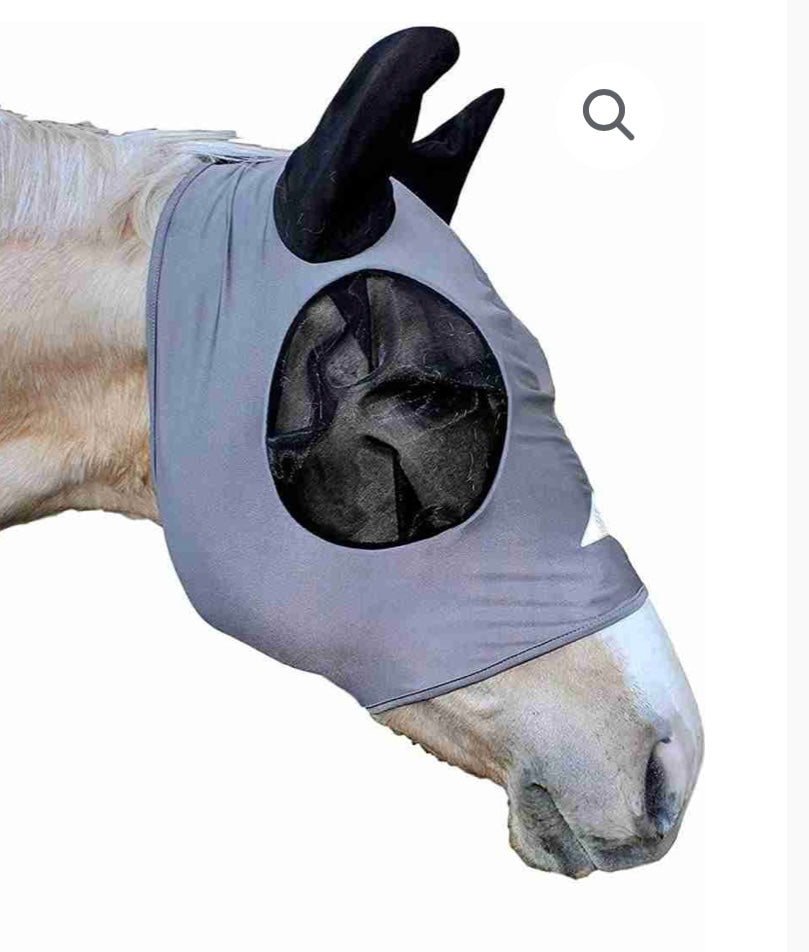 Grey full lycra stretchy fly mask with ears