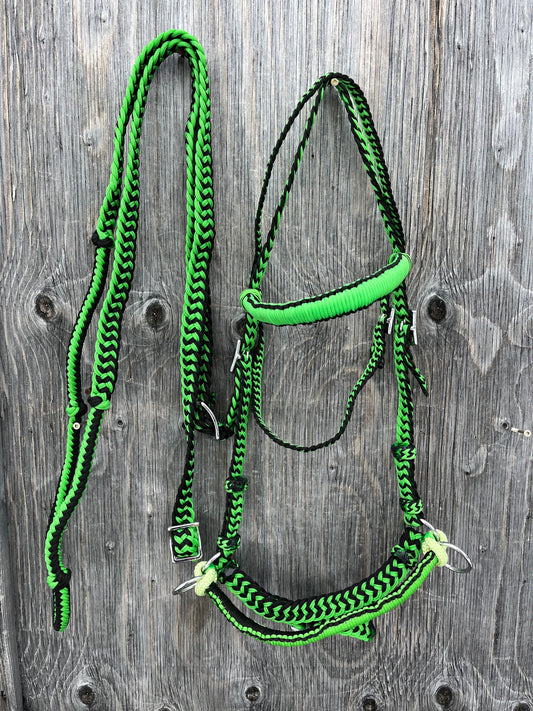 Lime bitless bridle with reins