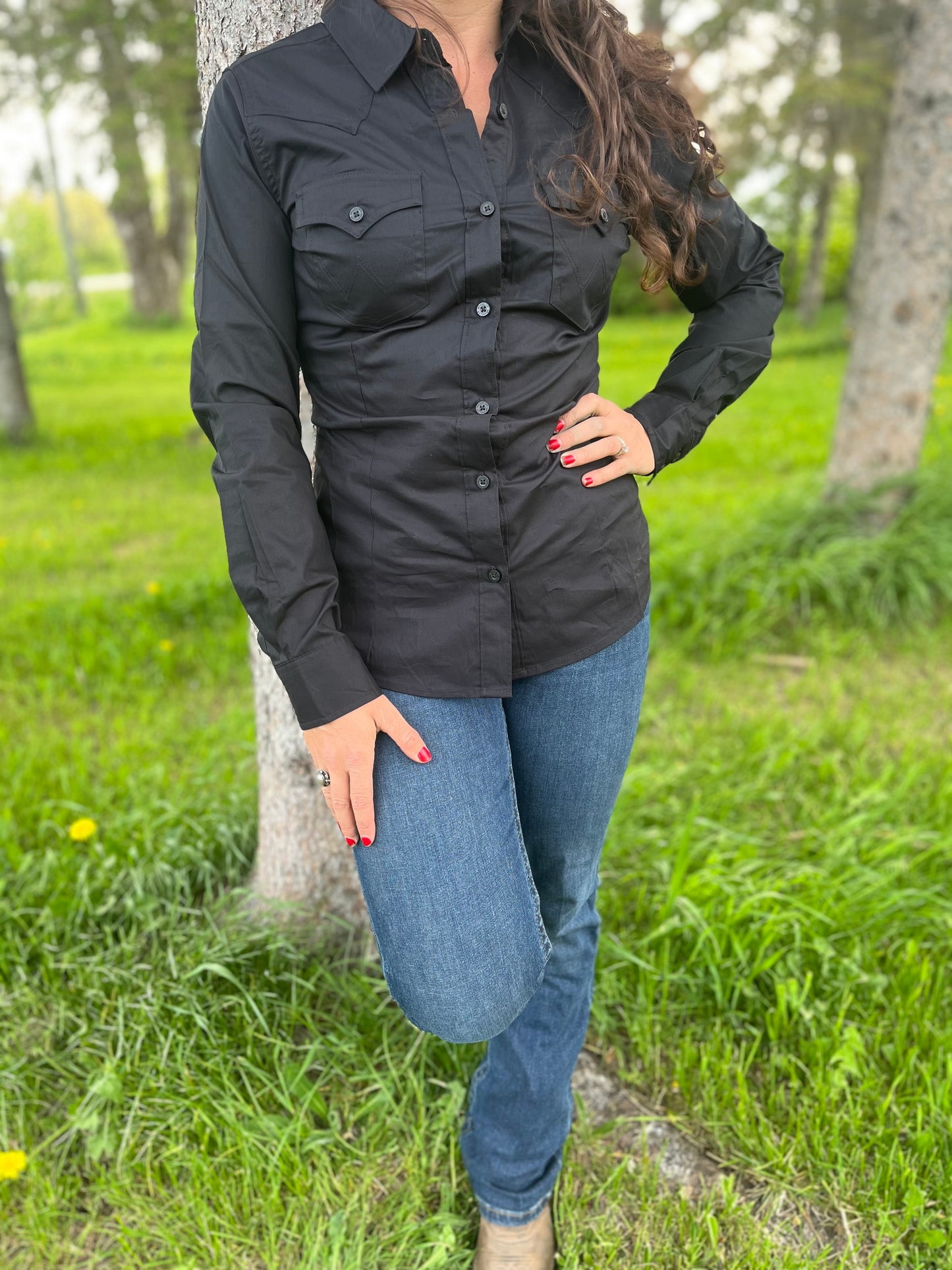 Wrangler retro Black button up retro wrangler show shirt