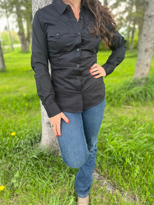 Black button up wrangler show shirt