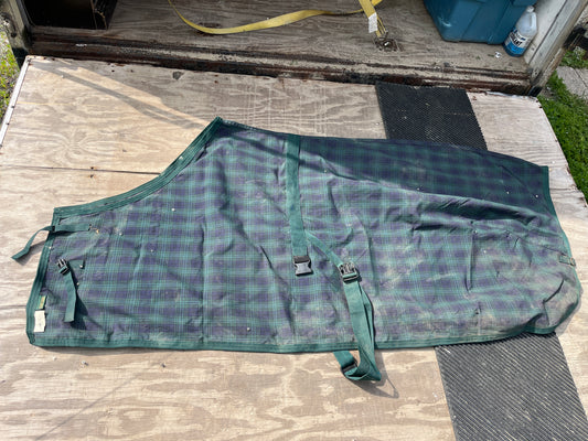 Green plaid stable sheet says size 80 measures 76β riders choice older style