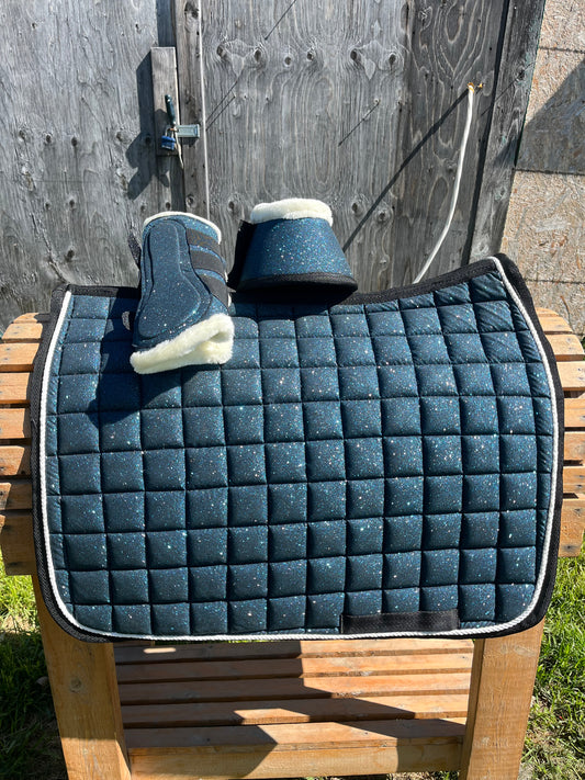 Teal 3pc glitter set with matching boots pad and bell boots clearance