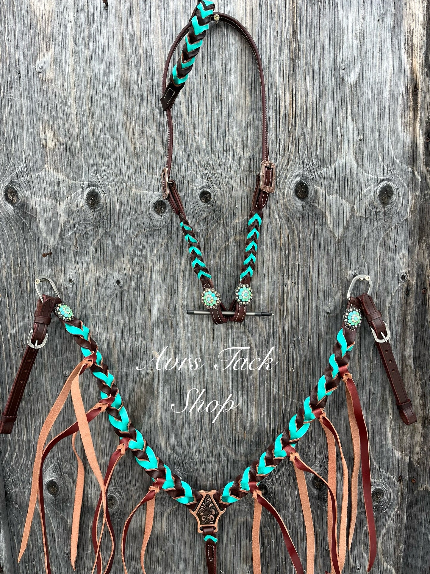 Teal braided one ear tack set
