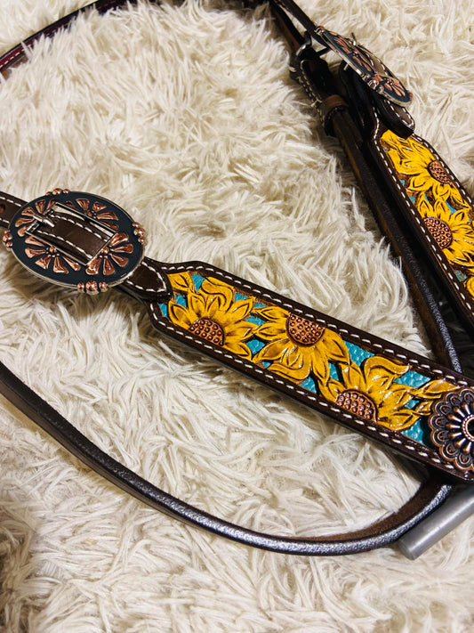 Sunflower turquoise browband headstall