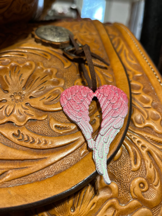 Pink and teal Angel wing saddle charm