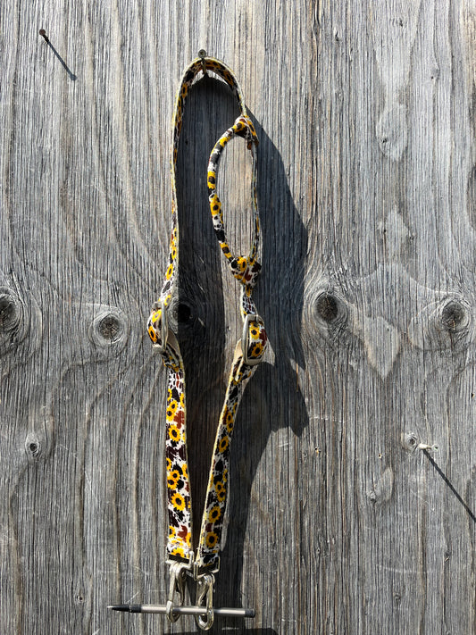 Cowprint sunflower quick change nylon headstall with snap