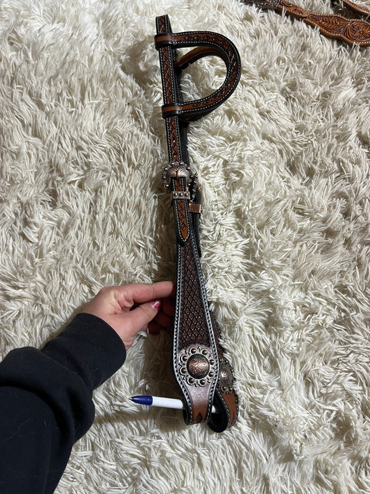 Double ear tooled leather headstall
