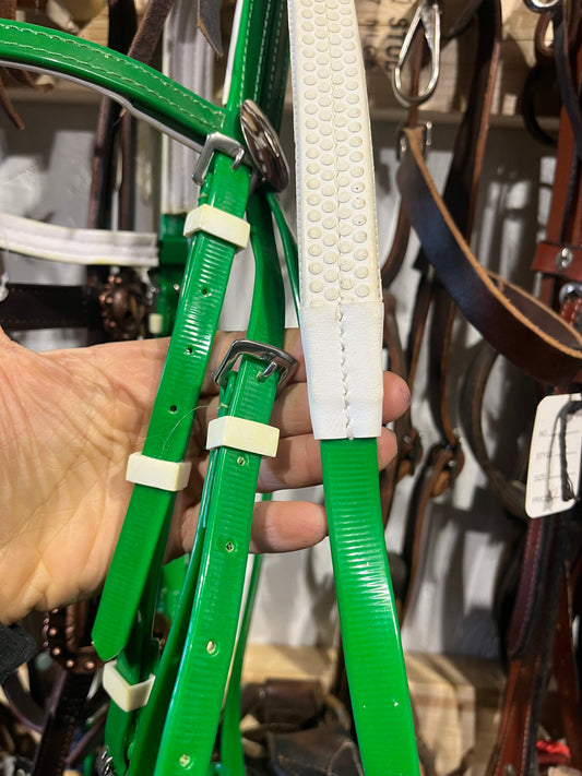 Coated nylon bridles with rubber reins