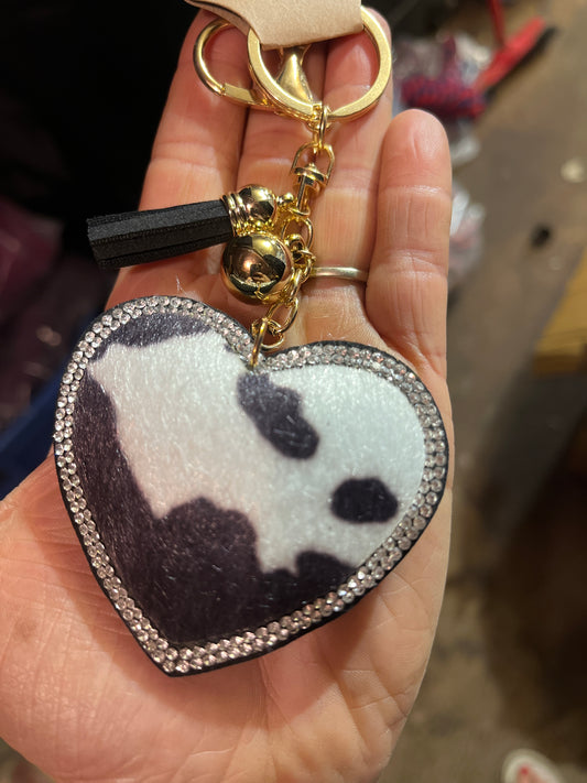 Cowhide heart key chain / saddle charm
