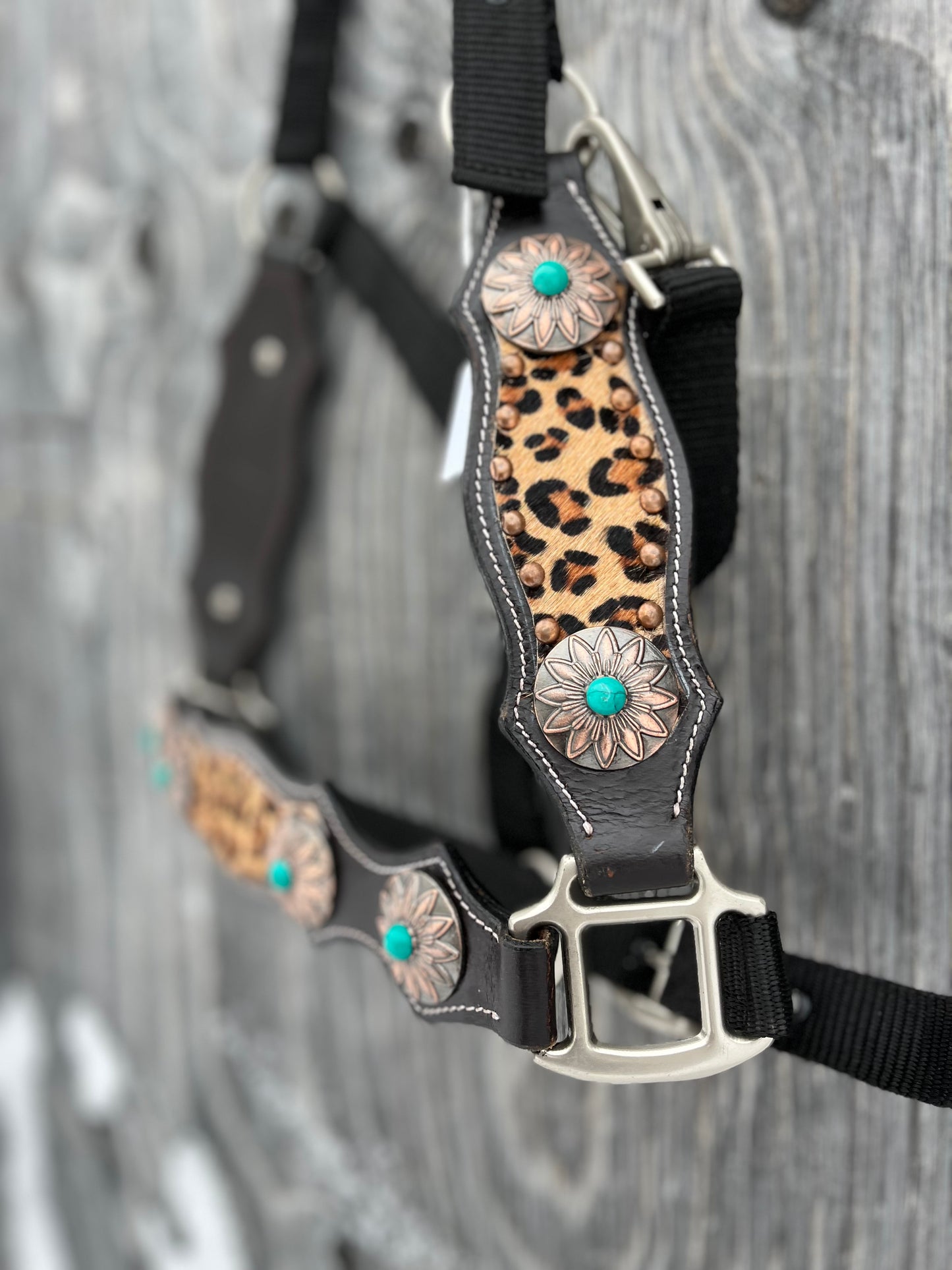 Cheetah bronc halter with nose and cheeks