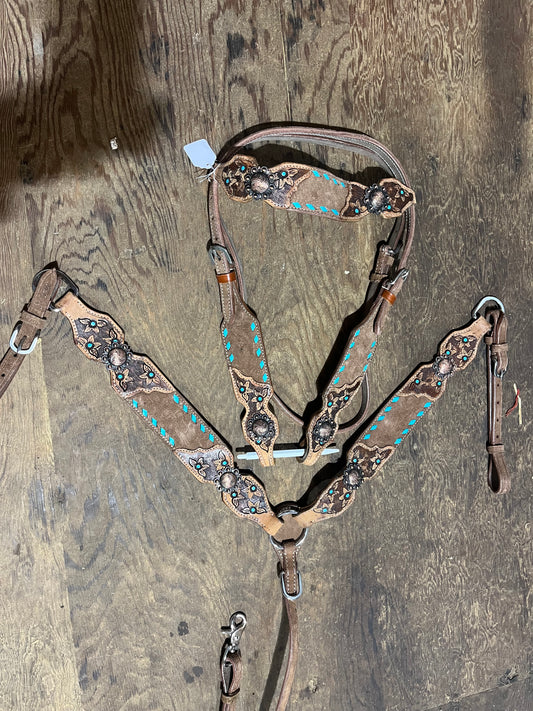 Teal buckstitch tack set