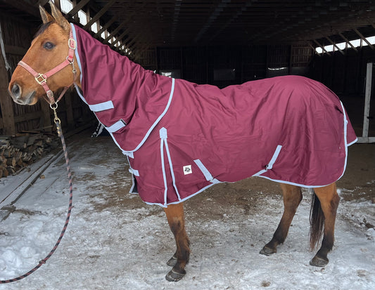 Maroon 0g rainsheet with detachable hood