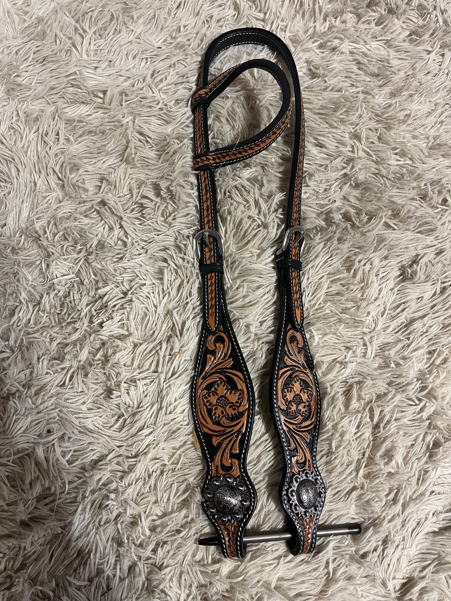 One ear tooled leather headstall