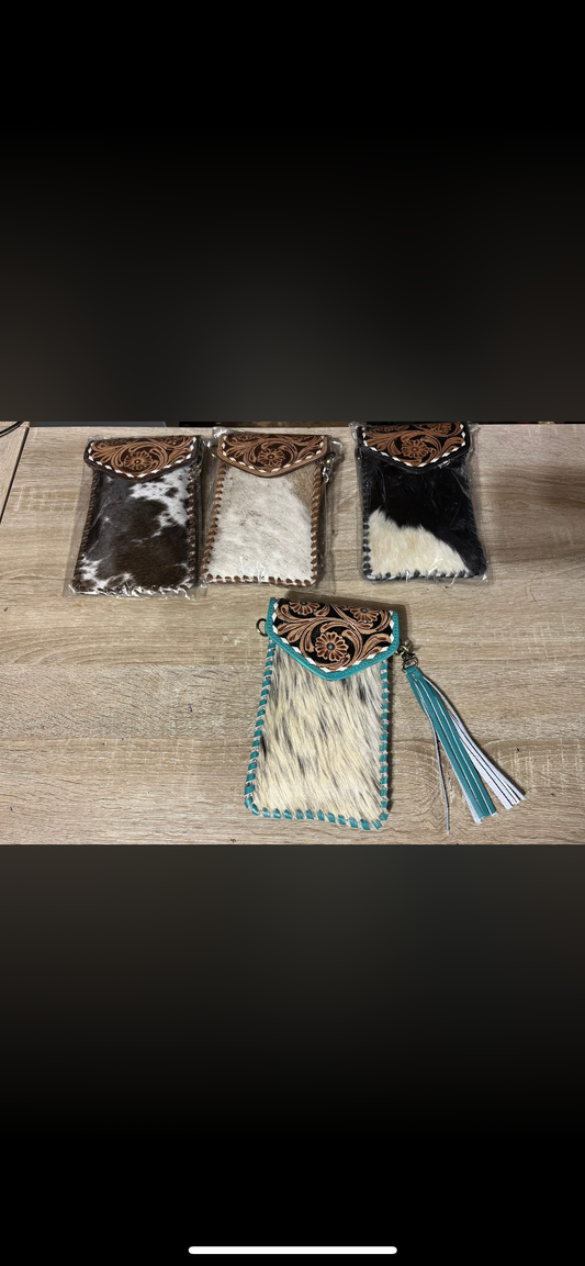 Hair on cowhide wristlet / cross body / belt bag