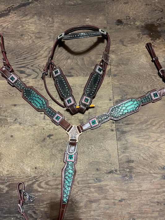 Green browband tack set