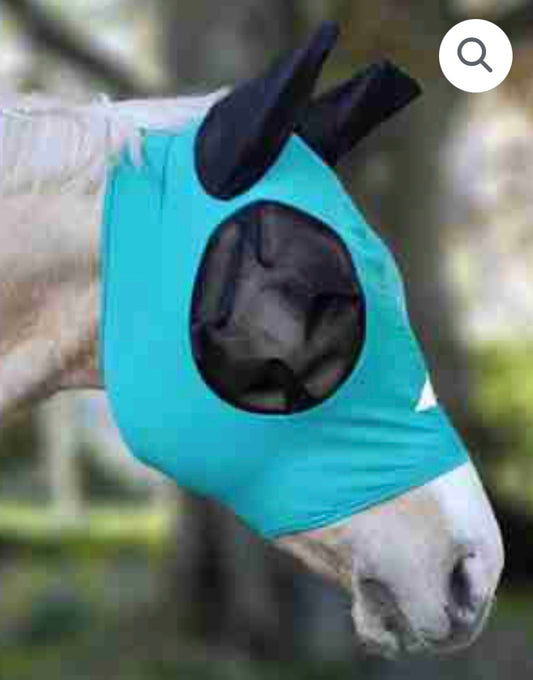 Teal Cob lycra stretch fly mask with ears