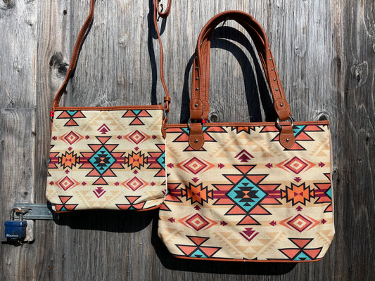 Matching Aztec weekender tote and crossbody bag