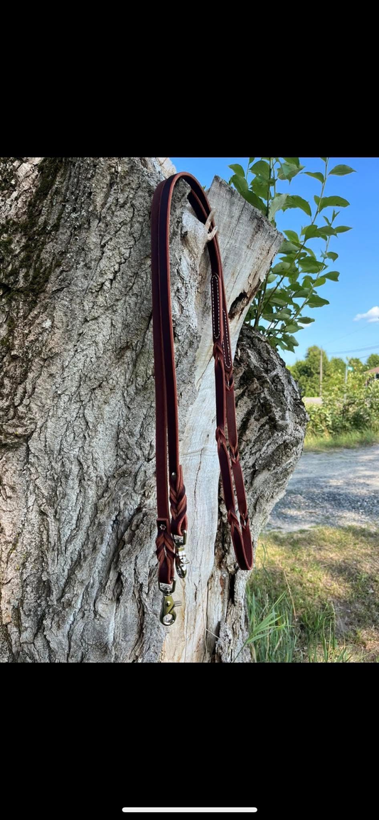 1/2” twisted leather barrel reins with snaps