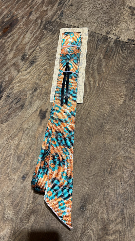Orange with turquoise flower latigo and off billet set