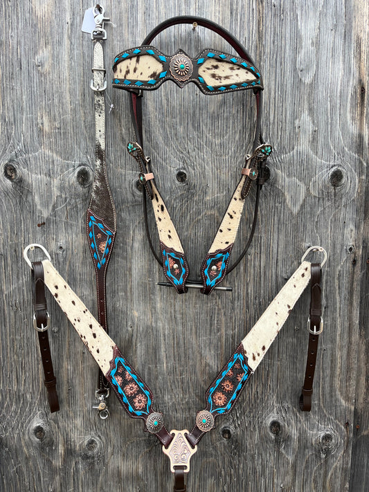 Cowhide buckstitch tack set with matching wither strap