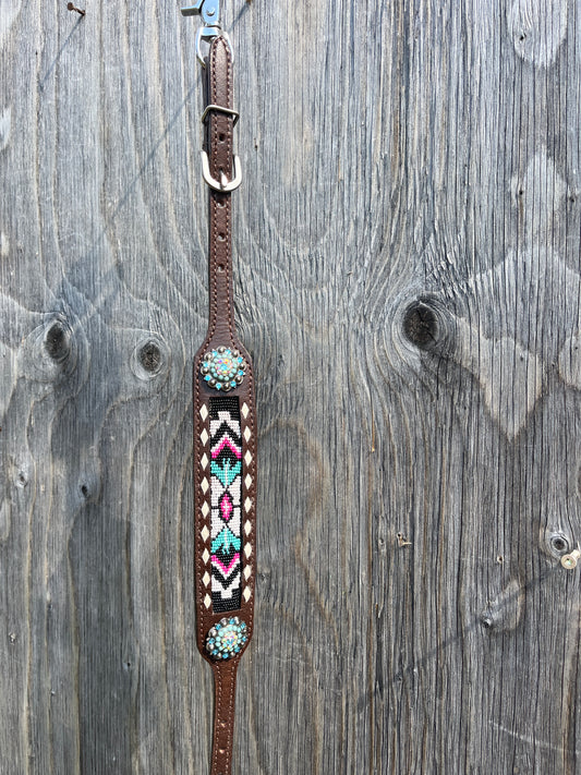Teal pink black beaded wither strap
