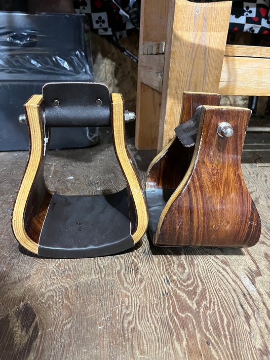 Extra wide 5x5 polished wooden stirrups