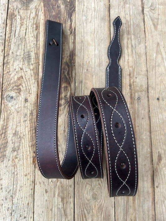 Quality soft leather stitched dark oil latigo