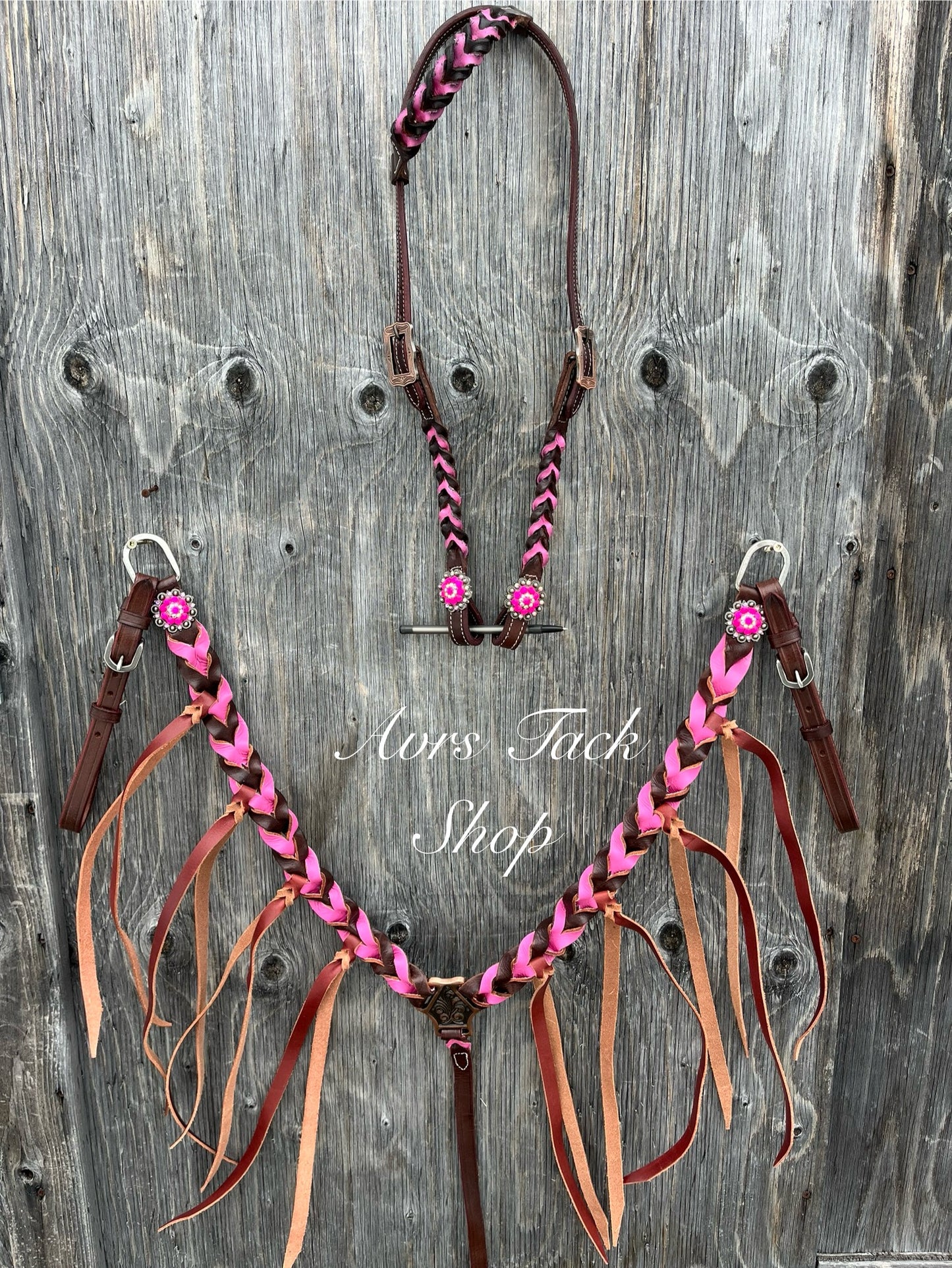 Pink braided one ear tack set