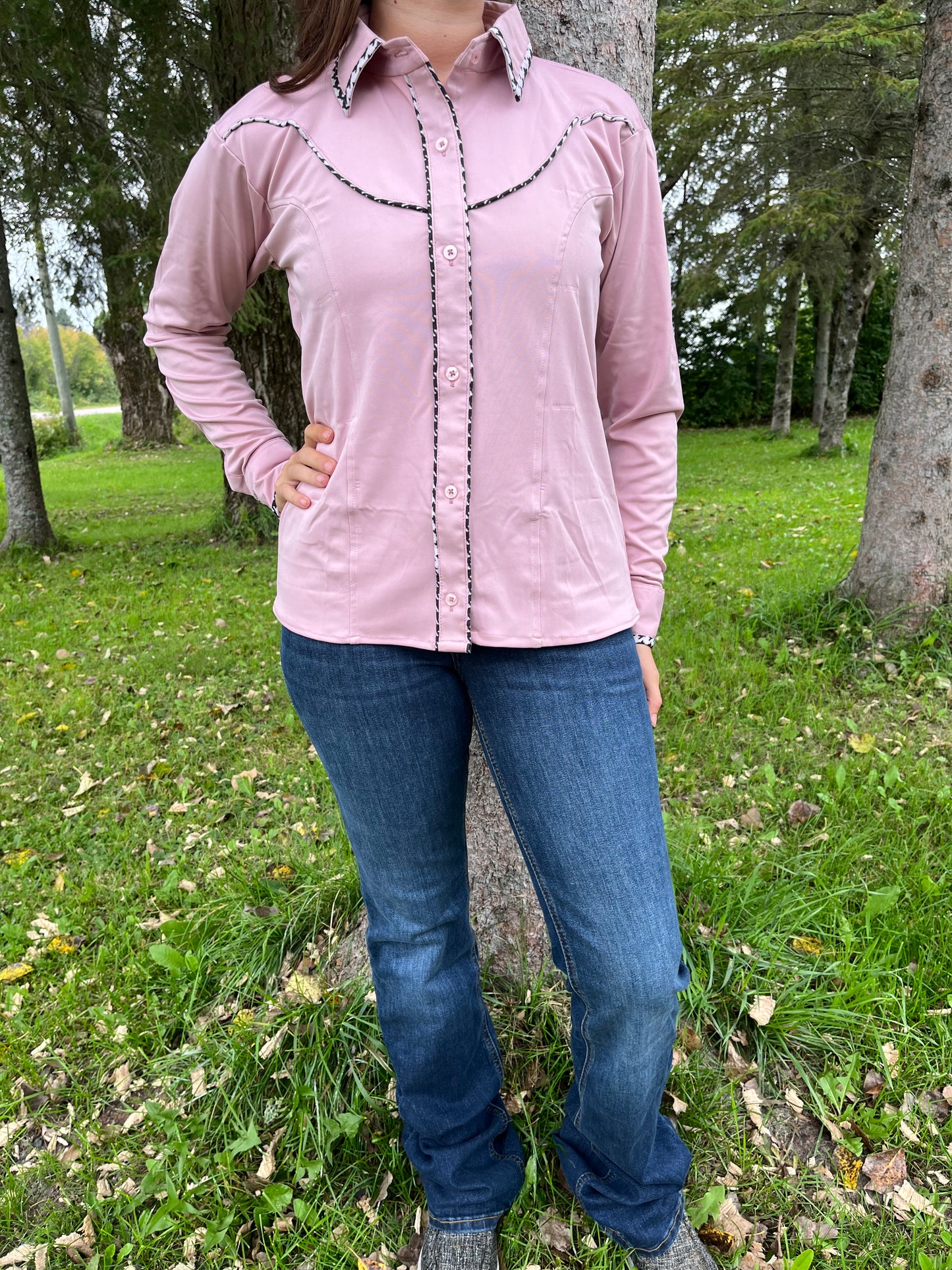 Soft Pink long sleeve button up show shirt