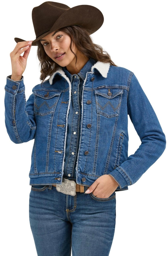 Women’s western denim wrangler Sherpa lined jacket dark