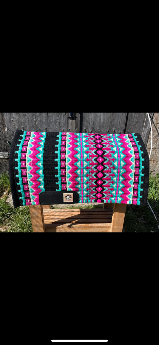Pink and teal saddle show blanket
