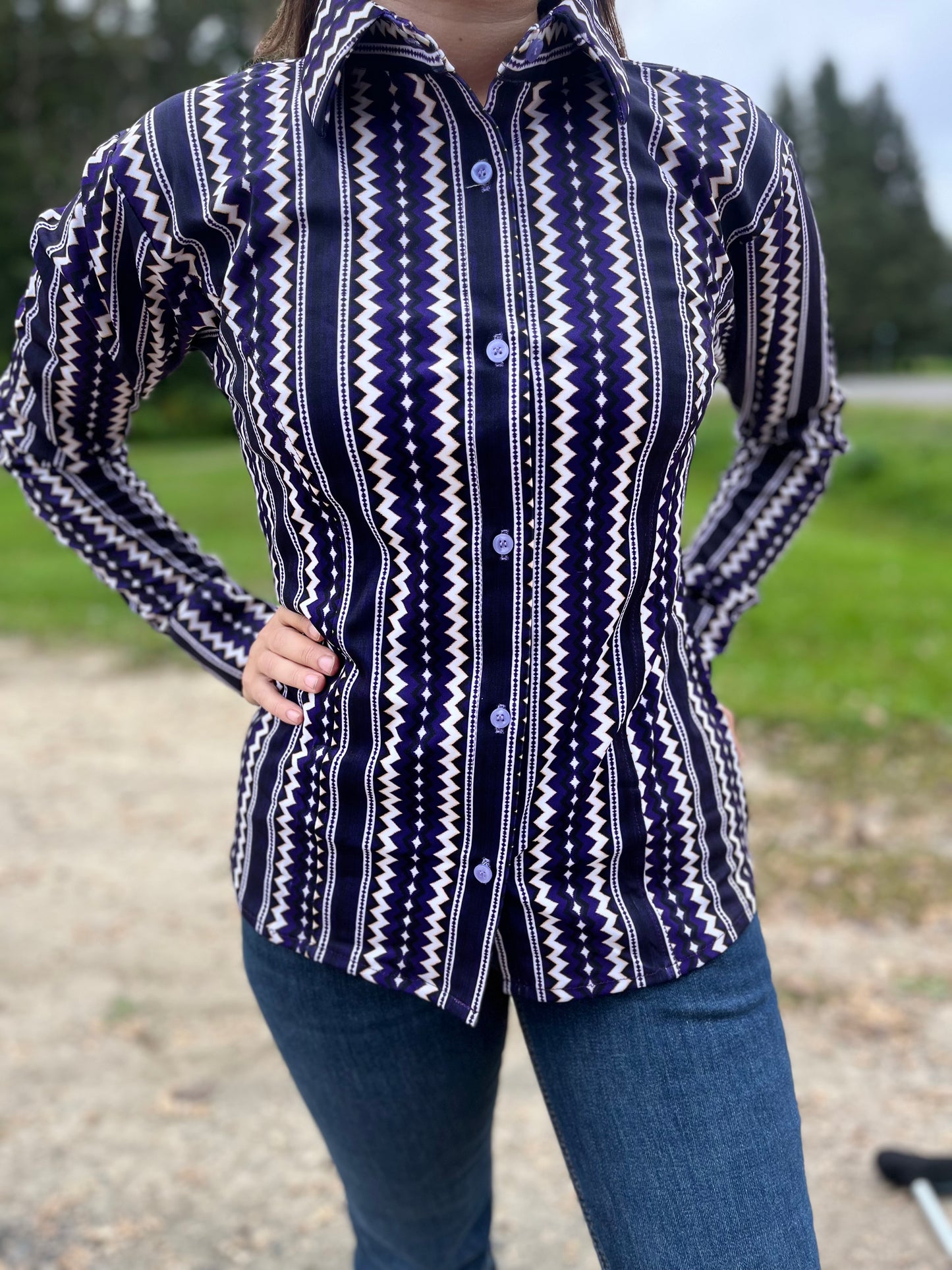 Purple Aztec long sleeve button up show shirt