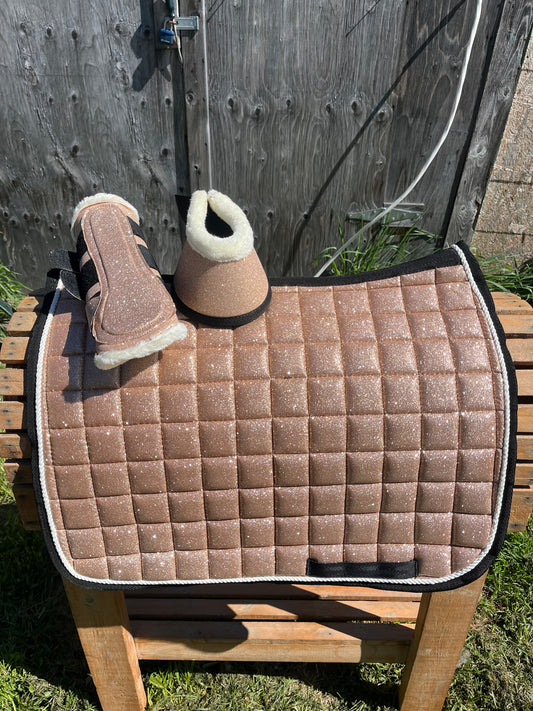 Rose gold 3 pc glitter set with matching pad boots and bell boots clearance