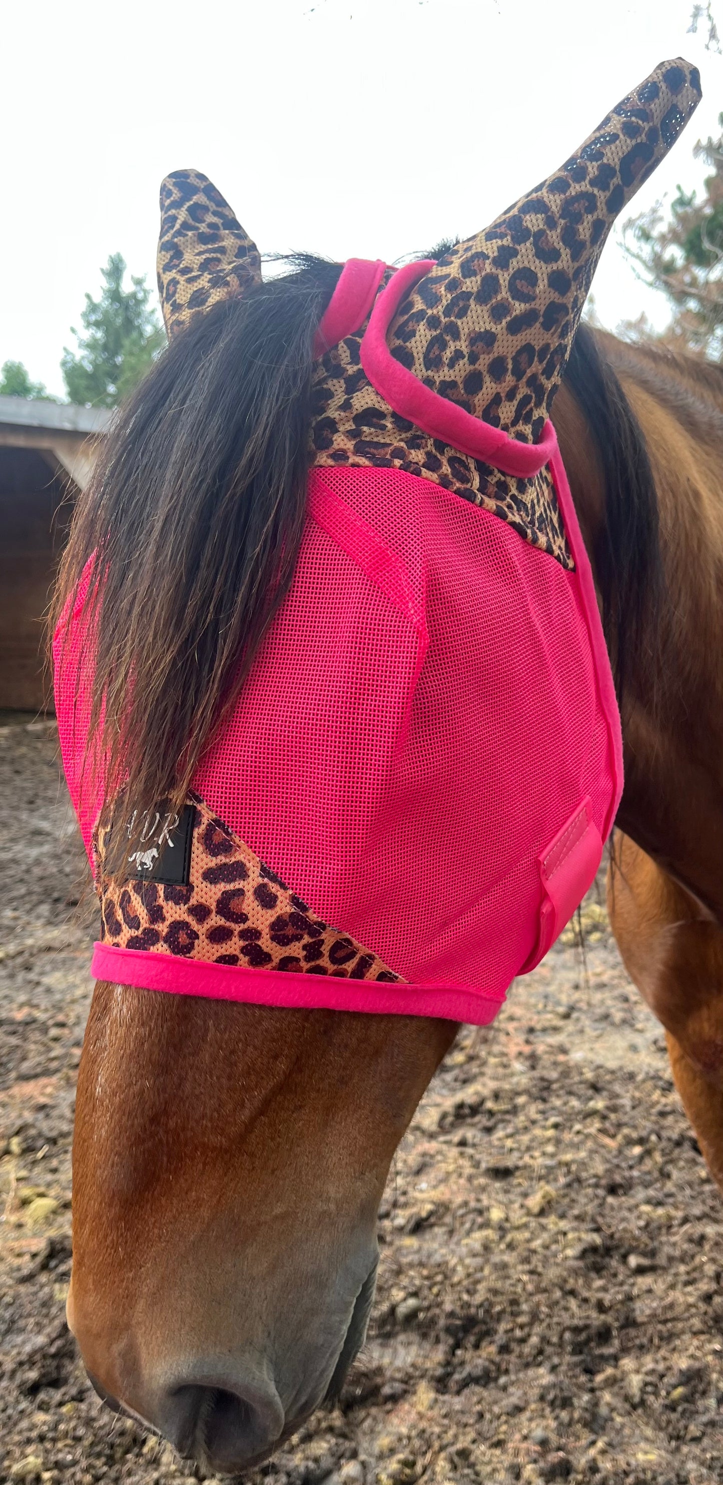 Pink Cheetah durable Mesh Fly masks ears