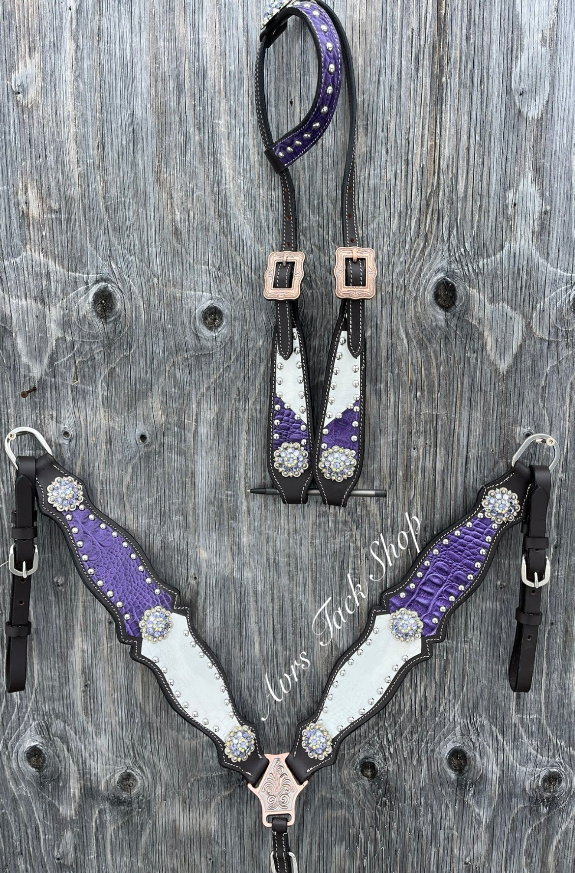 Purple and white tack set