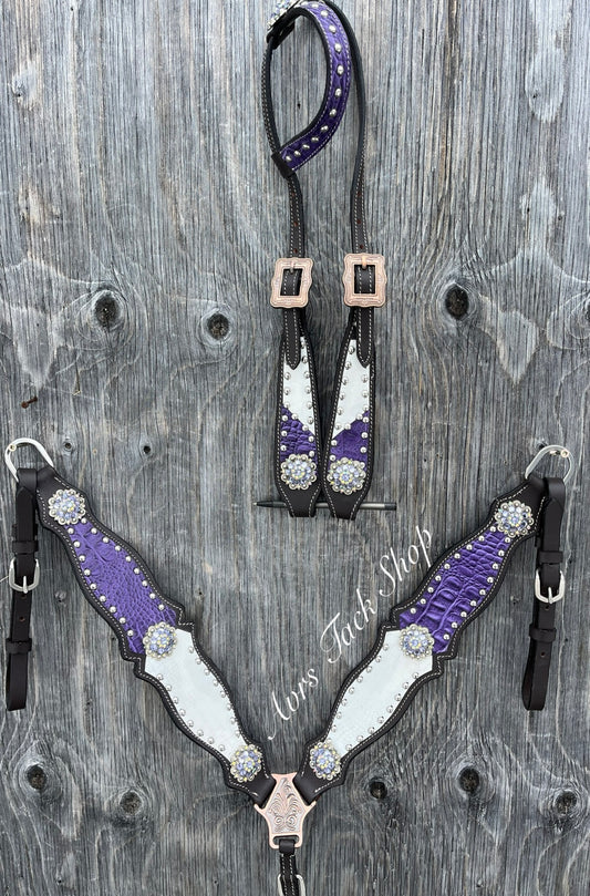 Purple and white tack set