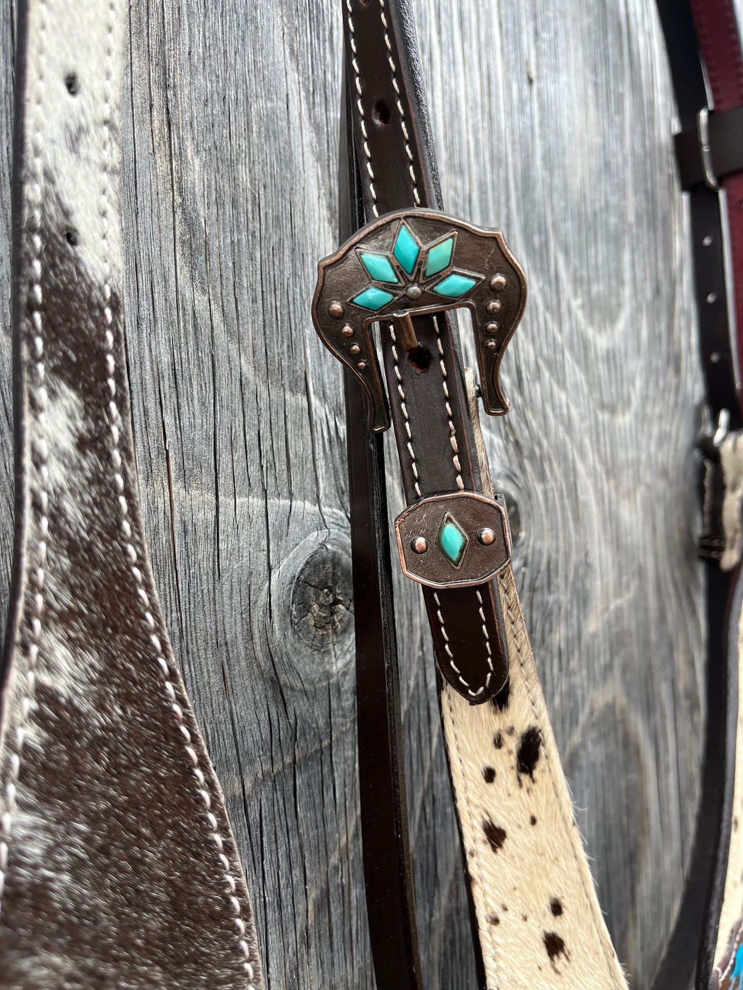 Cowhide buckstitch tack set with matching wither strap