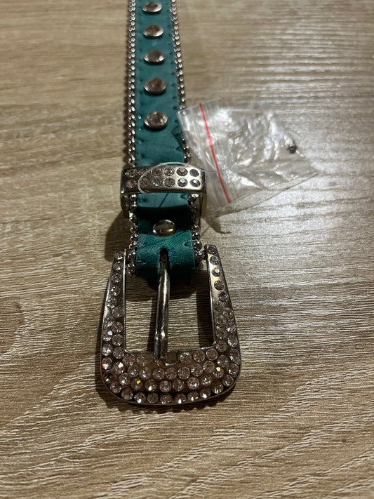 Small dog collar turquoise bling measures 14” total length new